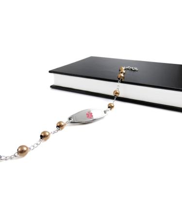 Customized Women's Diabetes Type II Medical Bracelet - Pre-Engraved Mini Steel Beads & Wallet Card - Pink - Buy Online on GoSupps.com