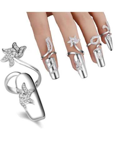 Rhinestone Finger Claws Set - 4Pcs Adjustable Nail Rings for Nail Art Decoration - Purple Girls Jewelry - Buy Online on GoSupps.com