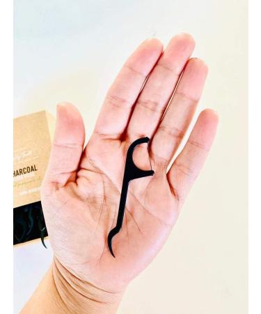Biodegradable Activated Charcoal Floss Picks | Organic Peppermint Oil | Zero Waste | Plastic Free - 50 Units - Buy Online on GoSupps.com