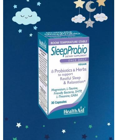 HealthAid SleepProbio Vegan Sleep Support Supplement 30 Capsules Once Daily Probiotics and Herbs to Support Restful Sleep & Relaxation - Buy Online on GoSupps.com