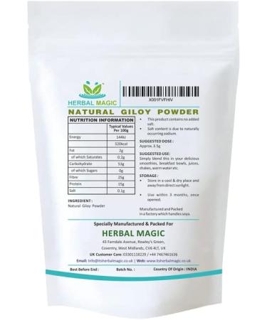 Herbal Magic's Pure & Natural Giloy Powder for Super Smoothies Shakes soups - Premium Quality Powder - Free from Fillers & Preservatives - 200g - Buy Online on GoSupps.com