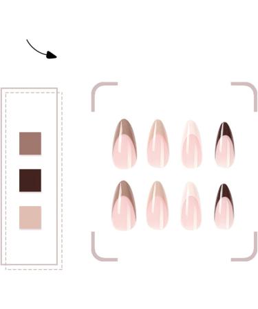 Almond Acrylic French False Nails - 24pcs Medium Length Stick On Nails in Elegant Nude Pink - Brown Edge Press on Nails with Glue for Women - Buy Online on GoSupps.com