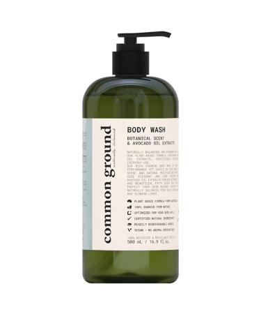 COMMON GROUND All Natural Body Wash - Paraben & Cruelty Free  Organic  Vegan  Plant-Based  Botanical Scent & Avocado Oil Extracts - All Skin Types For Men & Women  Sensitive 1 x 16.9 Fl Oz