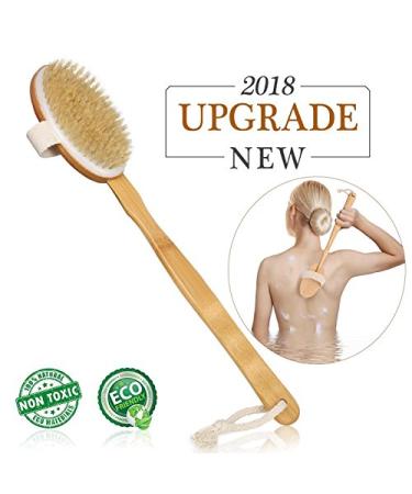 Body Brush Nature Boar Bristles Back Scrubber with Detachable Long Bamboo Non-slip Handle Perfect for Dry Skin Brushing Shower and Bath Helping your Cellulite Reduction Exfoliating Body Massage