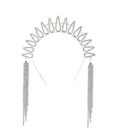 Urieo Waterdrop Halo Headpiece Crystal Goddess Crown Tassel Rhinestone Headband Hair Accessories for Women and Girls
