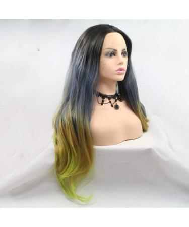SHIYID Long Natural Straight Wigs For Women Hair Black To Green Gray Synthetic Lace Front Wig Heat Resistant Fiber Hair