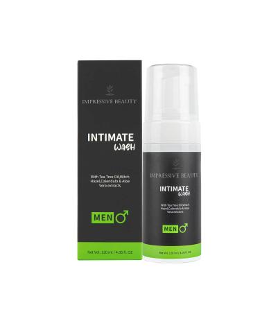 Impressive Beauty Intimate Wash for Men Natural Organic with Tea Tree Oil | pH Balanced Foam Cleansing | Removes Sweat Bad Odor Itching and Irritation | 4.05 fl. oz.