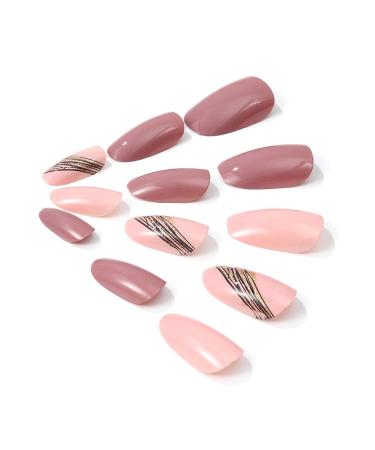 Buy Brishow Almond Press-On Nails - Short Pink Artificial Nails with Gold Glitter | 24 Piece Ballerina Acrylic Set for Women & Girls - International Shipping Available - Buy Online on GoSupps.com