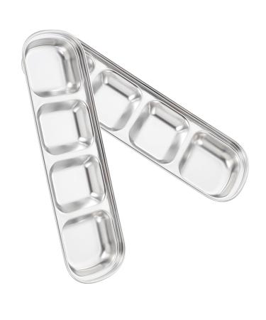 Milisten 2pcs Stainless Steel 4 Compartments Korean Style Plate Dipping Sauce Bowl Seasoning Plate Stainless Steel Sauce Plates Sauce Dishes for Dipping Toddler Mini Small Plate