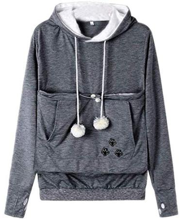 Angel Zyj Women Pullover Hooded Pullover With Cat Dog Bag Dog Pocket Cat Sweatshirt Pulli Hoodie Hood Cat Pulli Bag Langarm Autumn Winter Big Sizes Dark Gray M