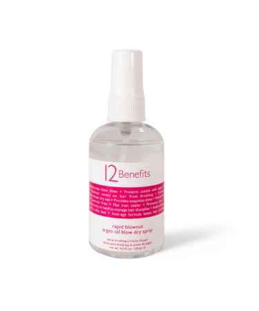 12 Benefits RAPID BLOWOUT ARGAN OIL SPRAY - Cut Blow Dry Time by 40% - Heat Protectant Nourishes Smooths Frizz Adds Shine & Softens Damaged Hair 4 Fl Oz