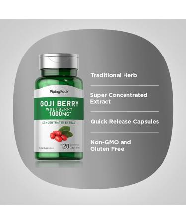 Piping Rock Goji Berry Capsules 1000mg - 120 Count | Wolfberry Extract Supplement | Gluten Free & Non-GMO - Buy Online on GoSupps.com