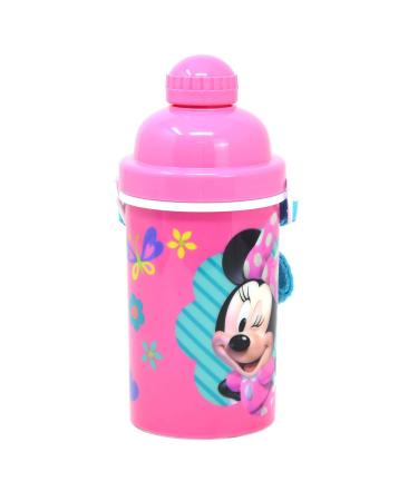 Zak Designs Disney Minnie One Touch Button Water Bottles with Reusable Built in Straw  Carrying Strap - Safe Approved BPA Free  Easy to Clean  for Kids Girls Boys  Goodies Home Travel