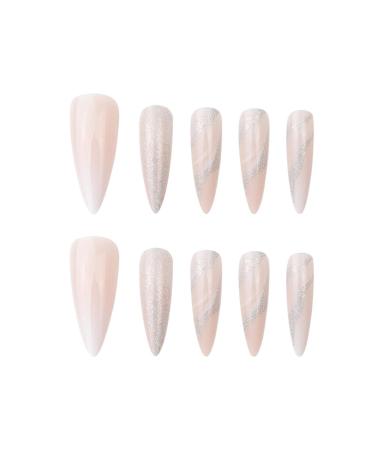 Justotry 24-Piece Marble Stiletto Nails - Peach French Press-On Artificial Nails for Women | Swirl Almond Art Design - Buy Online on GoSupps.com