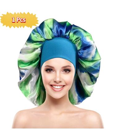 Silk Satin Bonnet for Women | Wide Band Hair Bonnet for Curly & Long Hair | Jumbo Bonnet for Sleeping (Large Green) - Buy Online on GoSupps.com