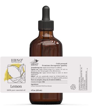 HBNO Lemon Essential Oil 4 oz - 100% Pure & Natural Cold Pressed Oil for Cleaning, Aromatherapy, DIY, Candle Making, Soap & Diffuser - Buy Online on GoSupps.com
