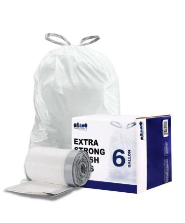 Plasticplace 6 Gallon Trash Bags, 0.7 Mil, White Drawstring Garbage Can Liners, 17" x 20" (100 Count)
