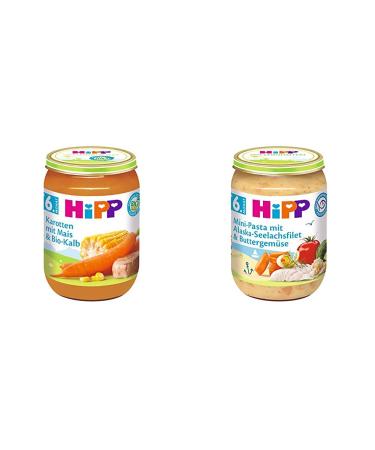 Hipp carrots with corn and bio-calf 6 Pack (6 x 190 g) & mini-pasta with Alaska-Seel axle fillet and butter vegetables 6-pack (6 x 190 g) bundle with mini-pasta