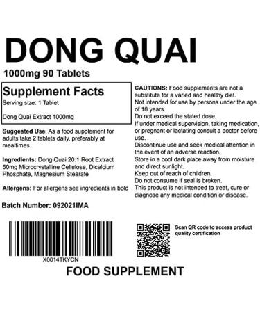Dong Quai 1000mg 90 Tablets - UK Made | Pharmaceutical Grade - Buy Online on GoSupps.com