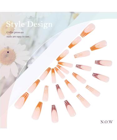 Vatocu Shiny False Nails - Long French Acrylic Nails in Nude & Brown Wave Point - 24 Pieces for Women & Girls - Buy Online on GoSupps.com