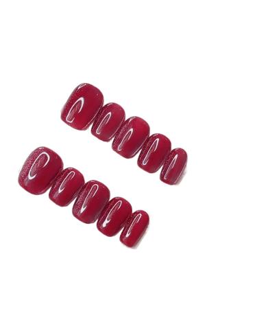 Handmade Press On Nails-Short Red Cat Eye with Removable and Reusable Design for Luxury and Elegant Nail enhancement (Color : Xs)