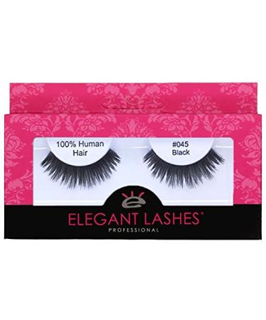 Elegant Lashes #045 Black False Eyelashes (Long Glamorous Professional 100% Human Hair False Eyelashes)