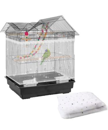 Adjustable Bird Cage Net Seed Feather Catcher, Airy Nylon Star Mesh Net Square Cage, Bird Rope Perch Toys Cage Accessories, Birdcage Cover Skirt Seed Guard for Parrot Parakeet Macaw White 78.7 x 15 Inch/ 200 x 40 cm