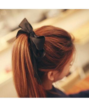 Miya high quality girls cute hair tie hair accessory hairband with beautiful elegant bow made of lace satin in black (black)