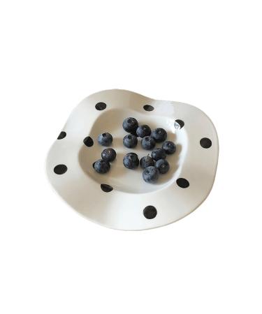 Dishes Plates 8 Inch Ceramic Plate Polka Dot Stripe Irregular Wave Ceramic Dessert Plate Pasta Plate Dinner Plate Ceramic Plates for Kitchen Parties Home Dining Plate (Color : 2)