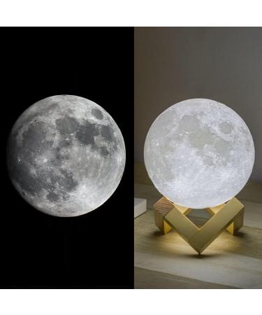 Methun 3D Moon Lamp 5.9 Inch with Wooden Base - LED Night Light for Home Decor - Touch Control Brightness - Ideal Gift for Bedroom, Christmas, New Year - White & Yellow - Buy Online on GoSupps.com