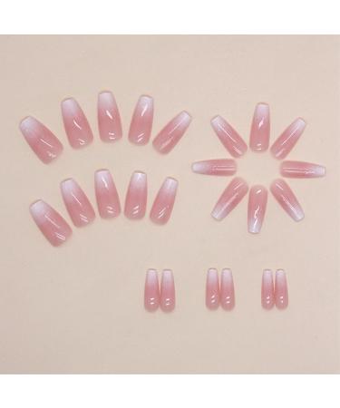 Ombre White Press On Nails - Short Medium Coffin Fake Nails Set with Glue | Gradient French Tip Acrylic Manicure for Wedding & Birthday - 26 Piece Set - Buy Online on GoSupps.com