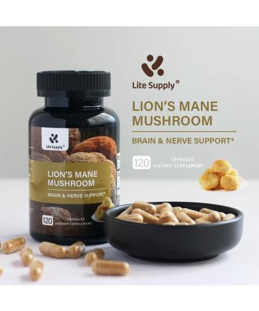 Lite Supply Lion's Mane Mushroom Supplement Capsules 54000mg, 120 Capsules | 120 Days Supply Made with Lion's Mane Powder Extract Cognitive Brain Nootropic & Immune Health Support - Buy Online on GoSupps.com