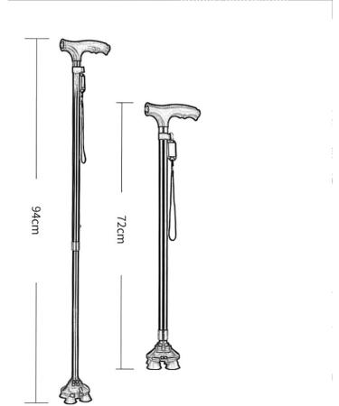 WalkingStickAdjustableCaduceusSmartCrutchesLightweight10FileTelescopicLEDLightMultifunctionBlack/wineRedSingleFoot/smallFour-legInterchangeableforArthritis Elderly Seniors&Hand Needed B One loaded - Buy Online on GoSupps.com