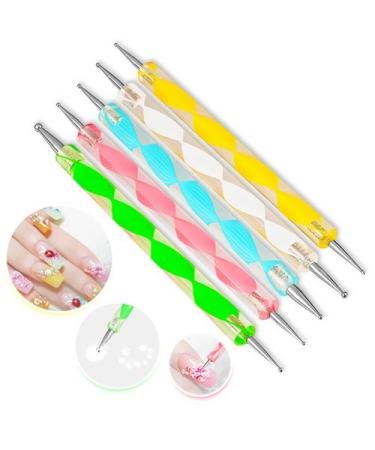 Hrhyme 5Pcs 2 Way Dotting Pen Tool Nail Art Tip Dot Paint Manicure Kit - Multicolor