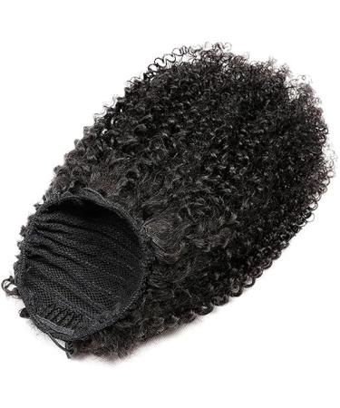 Aiokrtse Ponytail Extension Human Hair Afro Kinky Curly Clip in Drawstring Ponytail Hair Pieces for Women Natural Color 16 inches