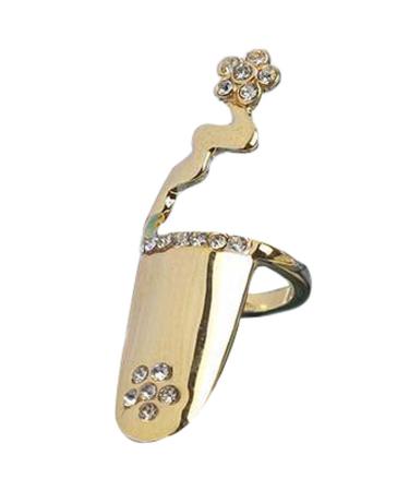 2 Pieces Rhinestone Flower Fingernail Ring Nail Cap Cover Nail Art Charm for Women Girls Golden