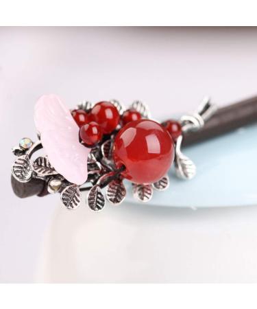FRCOLOR Chinese Hair Stick Flower Hair Chopsticks Red Agate Vintage Hairpin Chignon Pin Hair Styling Hair Making Accessories for Women Wedding Hanfu Cheongsam - Buy Online on GoSupps.com