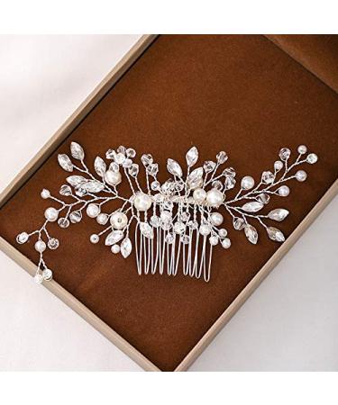 Bridal Pearl Hair Comb Silver Crystal Handmade Hair Jewelry Pearl Hair Comb Clip Wedding Bridal Jewelry Hair Accessories