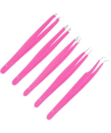 Andlane Tweezers Set - Professional 5-Piece Stainless Steel Precision Tweezer for Men & Women - Facial Hair Removal, Eyebrow Shaping, Splinters & Ingrown - Pink - Buy Online on GoSupps.com