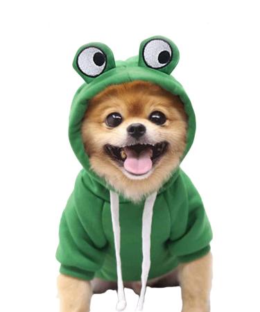 Xiaoyu frog pet costume Christmas dog fun frog shape hoodie fleece dog sweatshirt for Halloween cosplay puppy overall litter clothes (m)