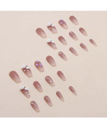 RikView Coffin Press on Nails: Long Pink Acrylic Nails with 3D Flowers - 24 PCS Glossy Fake Nails Set for Women - Buy Online on GoSupps.com