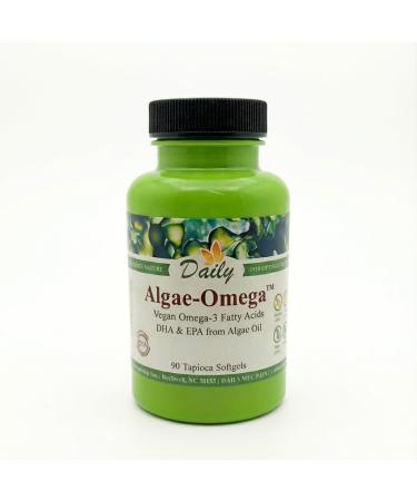 Daily Algae-Omega Vegan Omega 3 Supplement 300mg Algal Oil (180mg DHA / 100mg EPA) Plant Based Fish Oil Alternative for Brain Heart & Eye Health Non-GMO Mercury Free Burpless 90 Softgels
