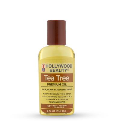 Hollywood Beauty Tea Tree Oil for Hair Scalp and Skin 2 fl oz - Moisturizes Dry Itchy Scalp Fungus Fighter Blended with Vitamin E & Aloe