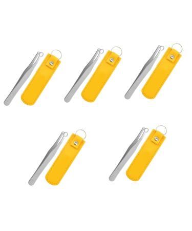 Frcolor 5 sentences round nose hair clip recortadora de barba para hombre eyebrow nose tweezers Reusable nose hair tweezers clip man stainless steel eyelash pliers round head 9.8x1cmx5pcs yellowx5st
