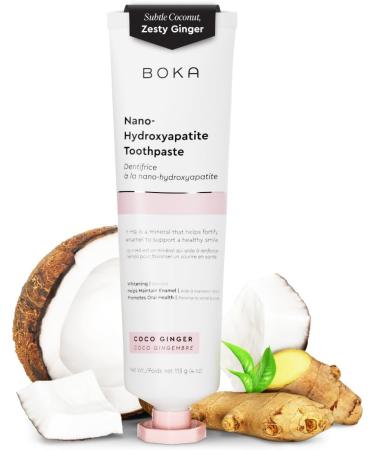 Boka Coco Ginger Natural Toothpaste, Nano-Hydroxyapatite for Remineralizing, Sensitivity and Whitening, Fluoride-Free, Dentist Recommended for Kids and Adults, Made in USA, 4oz (Pack of 1)