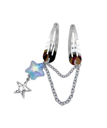 hgnxa Star Chain Pendent Hair Clip Hairpin with Pentastar Decoration Colorful Hair Barrette for Girls Style Ornaments Blue