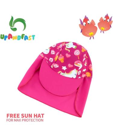 UPF 50+ Baby Girl One Piece Swimsuit with Sun Hat | Toddler Swimwear 9-12 Months, Rose - Buy Online on GoSupps.com
