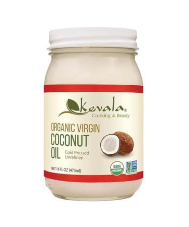 Kevala Organic Coconut Oil – Unrefined, Cold Pressed, Cooking Oil, Hair Oil, Body Oil, Non GMO, Vegan, Gluten Free, Raw Virgin Oil, Glass Jar, 16 oz