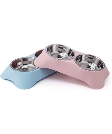 Fuwok Double Dog Bowl Non Slip Non-spill Stainless Steel Double Bowl with 1 Pet Food Spoop For Small Dogs and Cats (M Green) M Green - Buy Online on GoSupps.com