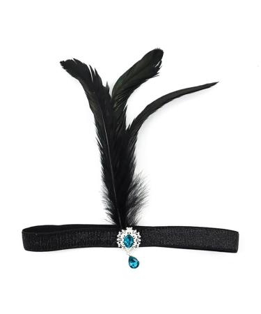xbiez Rhinestone&Feather Headband for Women Elastic 1920s Headband Carnival Wedding Party Bride Photography Hair Accessories 1921 Blue Pendant